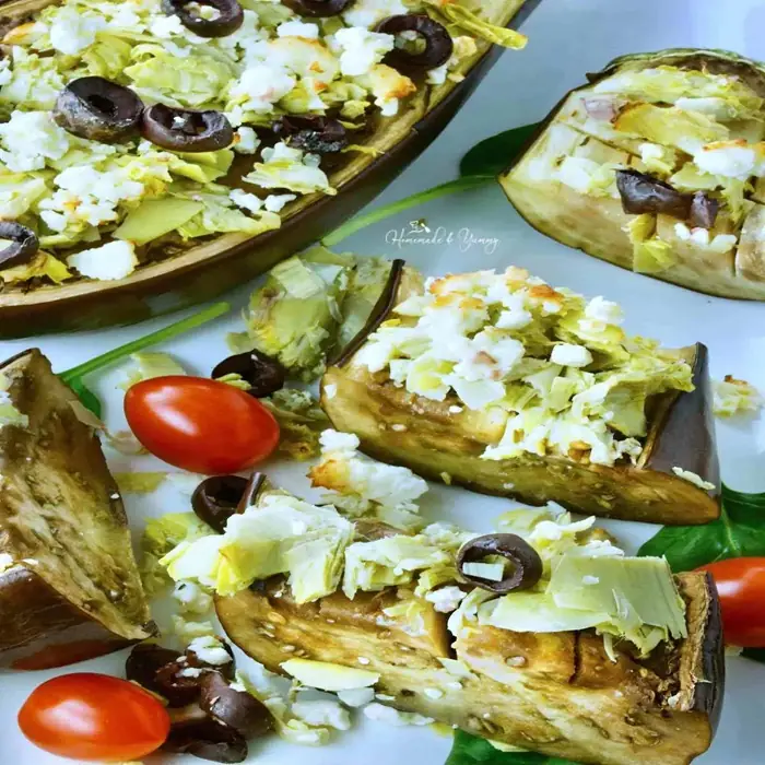 Keçi Peynirli Fırında Patlıcan ve Kızarmış Yassı Ekmek